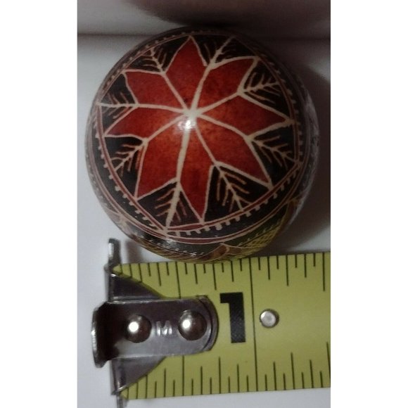 Vintage Romanian Pysanky Hand Painted Real Easter Egg Black Red & Gold Geometric - Picture 2 of 4